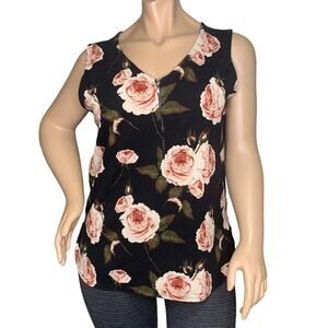 LulaRoe Sleeveless Top Pullover Size XL Roses Print Black and Pink